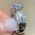 Silver Tone Round Stone Sweeping Pavé Band Ring Polished Metal Jewelry view 3