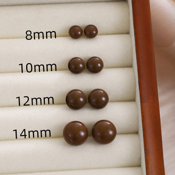 Brown Chocolate Pearl Look Round Stud Earrings in Five Sizes
