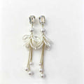 White Petal Cluster Pearl Look Long Tassel Stud Earrings view 5