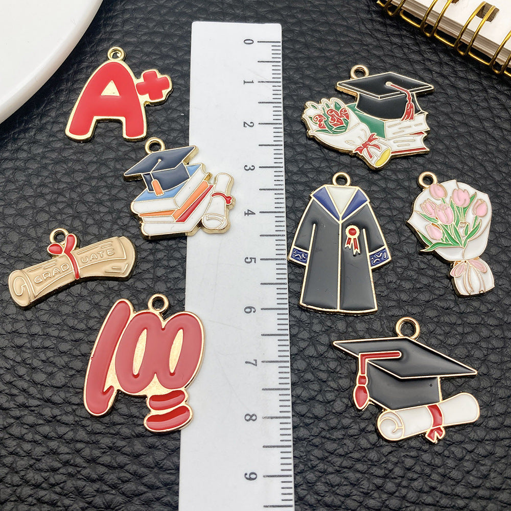 Enamel Zinc Alloy Graduation Cap Exam Theme Charm Pendant for Necklaces and Keychains