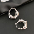 Irregular Sculpted Metal Hoop Huggie Earrings Statement Pair view 6