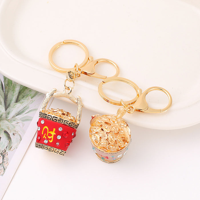 Wealth Fortune Bucket Keychain Gold Coins Cai Charm