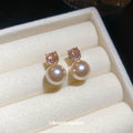 Pink Square Crystal Faux Pearl Drop Stud Earrings With Decorative Metal Details view 4
