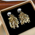 Two Tone Leaf Cluster Stud Earrings With Layered Metal Drops view 1