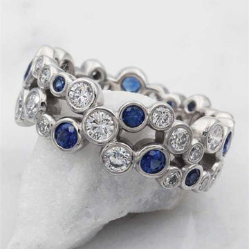 Silver Tone Blue And Clear Openwork Wide Ring Jewelry