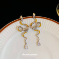 Mixed Metal Snake Drop Stud Earrings with Crystal Tips view 2