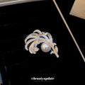 Silver Crystal Feather Pearl Brooch Pin for Lapels view 4