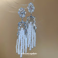 Crystal Flower Pearl Tassel Earrings - One Style Polished Decorative Design view 2