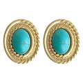 Gold Oval Turquoise Cabochon Stud Earrings Rope Twist Frame view 5