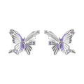 Silver Purple Enamel Butterfly Stud Earrings CZ Accents view 5
