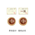 Gold Round Brown Enamel Button Stud Earrings Fleur Motif view 3