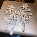 Pearl Petal Floral Cascade Stud Earrings with Polished Metal Tone Details view 6