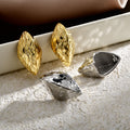Faceted Marquise Dome Stud Earrings in Gold and Silver Tone view 2