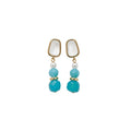 Blue Beaded Geometric Drop Earrings with Polished Metal Details view 5