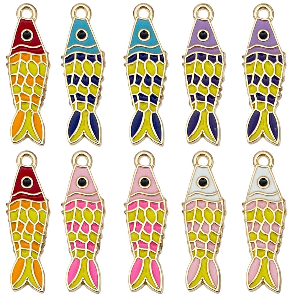 Enamel Zinc Alloy Goldfish Charm Pendant for DIY Bracelet Necklace Jewelry Making — 8×26mm