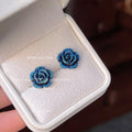 Deep Blue Glitter Sculpted Rose Flower Stud Earrings For Women view 1