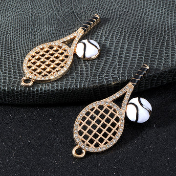 Rhinestone Tennis Racket Charm Pendant Gold Tone With Enamel Ball