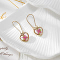 Gold Tone Heart-Shaped Pressed Flower Drop Earrings in Seven Designs view 6
