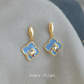 Gold Blue Enamel Horse Motif Drop Earrings Red Accent view 3