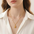 Gold Bar Pendant Necklace With Oval Link LOVE GOLD Lettering view 1