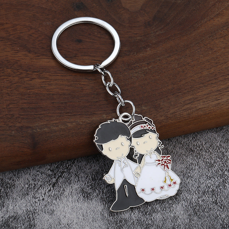Bride and Groom Enamel Keychain, Cute Couple Metal Bag Charm