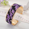 Gold Tone Crushed Stone and Beaded Wide Open Cuff Bracelets view 2