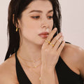 Gold Open Stainless Steel Ring Cream Or Brown Enamel Inlay view 3