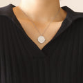 Gold Steel Engraved Geometric Cross Disc Pendant Necklace view 7