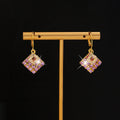Pink Crystal Look Square Gold Tone Huggie Earrings view 3