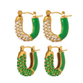 U-Shape Enamel Rhinestone Huggie Hoop Earrings Gold Steel view 5