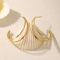 Geometric C Stud Earrings Double Line and Solid Gold Steel view 1