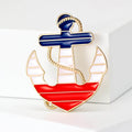 Anchor Sailboat Brooch A Gold-Tone Anchor Framing A Red, White And Blue Enamel Sailboat view 4