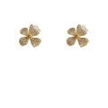 Gold Four Petal Pave Clear CZ Flower Stud Earrings view 5