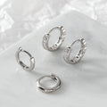 Silver Tone Clear Rectangle Small Huggie Hoop Earrings view 2