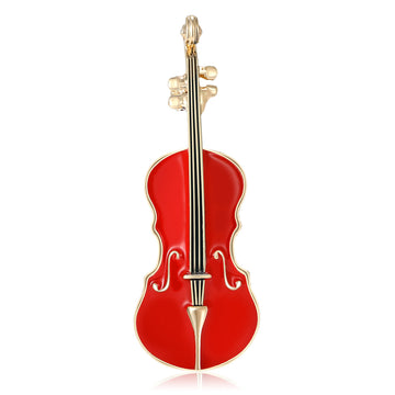 Enamel Violin Brooch Red Or Black Metal Frame Two Styles