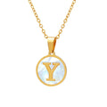 Gold Round Mother Of Pearl Initial Letter Pendant Necklace view 5