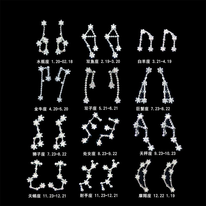 Silver Crystal Zodiac Constellation Stud Earrings Signs