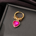 Gold Tone Heart Crystal and Balloon Dog Huggie Drop Earrings view 3