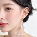 Gold Hook Double Pearl White Shell Petal Drop Earrings view 3