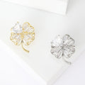 Four Leaf Clover Brooch Heart Crystal Gold Or Silver view 1