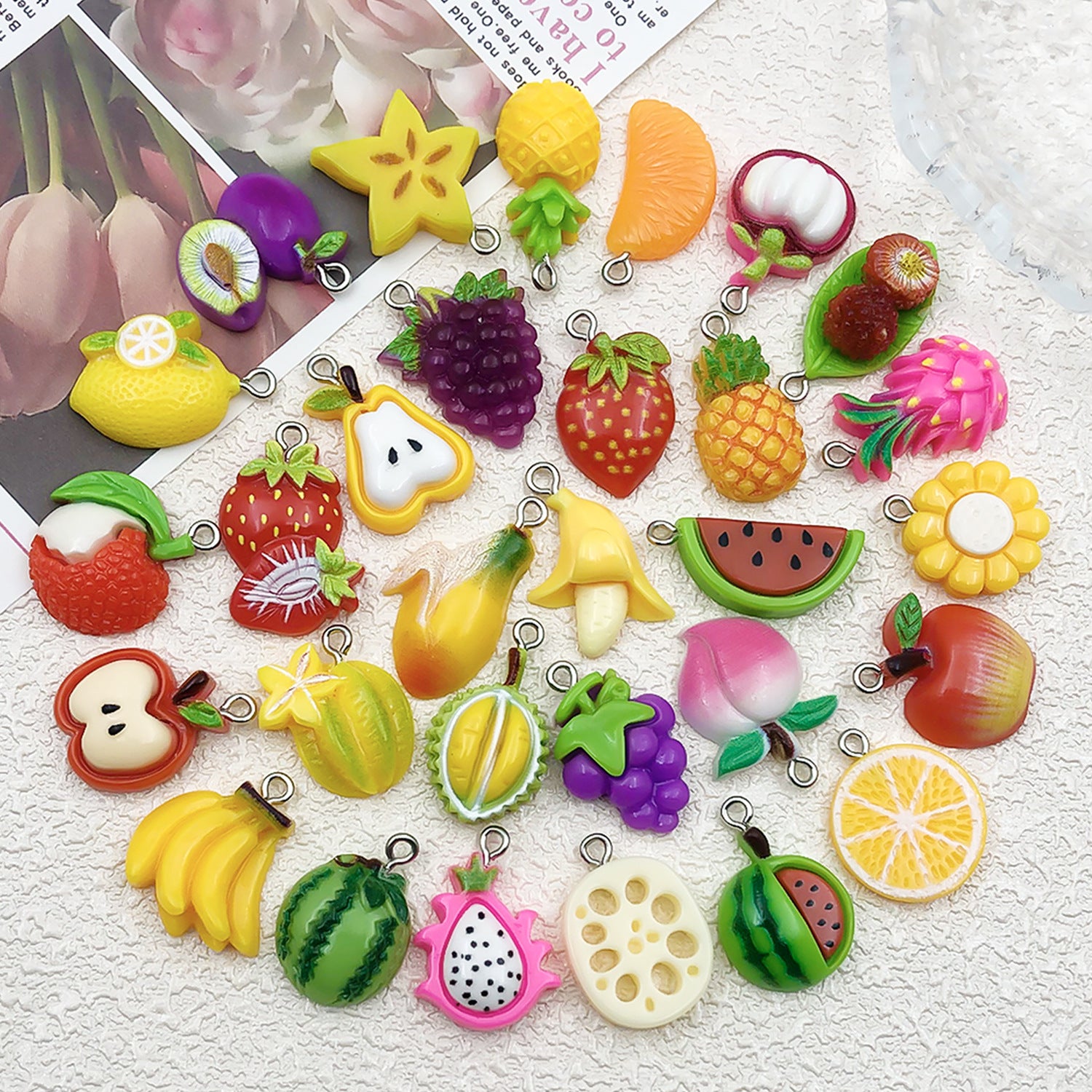 Acrylic Banana Strawberry Apple Fruit Charm Pendant for DIY Bracelet Necklace Jewelry