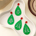 Green Glitter Christmas Tree Teardrop Earrings Red Posts view 1