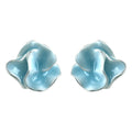 Light Blue Enamel Flower Stud Earrings Silver Rim Pair view 5