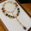 Multicolor Beaded Y Drop Necklace with Faceted Pendant view 6