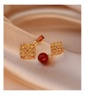 Gold Orange Crystal Filigree Pearl Stud Earrings Statement Jewelry view 1