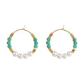 Gold Turquoise Pearl Beaded Hoop Earrings Pair Set view 5