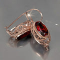 Red And Blue Oval Stone Filigree Drop Earrings In Rose Tone view 1