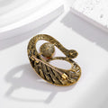 Red Gold Tone Flower Crystal Pearl Look Metal Brooch Pin view 3