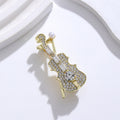 Gold Tone Silver Tone Violin Crystal Metal Brooch Pin view 4