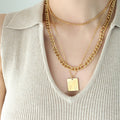 Gold Steel Abstract Body Square Pendant Chain Necklaces view 1